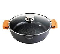 WECOOK! Ecochef Titanio Cazuela Baja Inducción Tapa de Cristal 30cm, 5 Capas Antiadherente QUANTANIUM Ecológico sin PFOA, Aluminio Fundido 5mm, 7,5cm Alto, Asas Silicona, Vitrocerámica, Gas, Horno