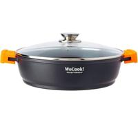 WECOOK! Ecochef Titanio Cazuela Baja Inducción Tapa de Cristal 36cm, 5 Capas Antiadherente QUANTANIUM Ecológico sin PFOA, Aluminio Fundido 5mm, 7,5cm Alto, Asas Silicona, Vitrocerámica, Gas, Horno