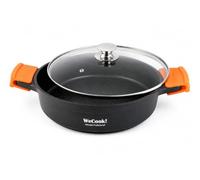 WECOOK! Ecochef Titanio Cazuela Baja Inducción Tapa de Cristal 40cm, 5 Capas Antiadherente QUANTANIUM Ecológico sin PFOA, Aluminio Fundido 5mm, 7,5cm Alto, Asas Silicona, Vitrocerámica, Gas, Horno