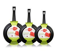 WECOOK! Ecogreen Set Juego 3 Sartenes 18-20-24 cm Aluminio, inducción, Antiadherente ecológico sin PFOA, Limpieza lavavajillas Apta para Todas Las cocinas, vitroceramica, Gas, Negro