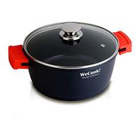 WECOOK! Ecostone Cazuela Alta Inducción con Tapa de Cristal 32cm, Antiadherente XTRA DUPON Ecológico sin PFOA, Aluminio Fundido, 5mm Espesor, 9cm Alto, Asas de Silicona, Vitrocerámica, Gas Negro