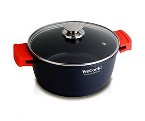 WECOOK! Ecostone Cazuela Alta Inducción con Tapa de Cristal 32cm, Antiadherente XTRA DUPON Ecológico sin PFOA, Aluminio Fundido, 5mm Espesor, 9cm Alto, Asas de Silicona, Vitrocerámica, Gas Negro