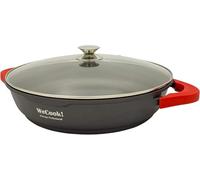 WECOOK! Ecostone Cazuela Baja Inducción con Tapa de Cristal 40cm, Antiadherente XTRA DUPON Ecológico sin PFOA, Aluminio Fundido, 5mm Espesor, 7,5cm Alto, Asas Silicona, Vitrocerámica, Gas