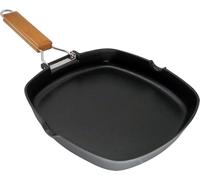 WECOOK! Ecostone Grill Asador Inducción Liso 28 X 28cm, Antiadherente ILAG Ecológico sin PFOA, Aluminio Fundido, 5mm Espesor, Mango Madera Plegable, Apta Todas las Cocinas Vitrocerámica, Gas