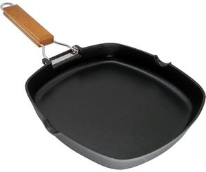 WECOOK! Ecostone Grill Asador Inducción Liso 28 X 28cm, Antiadherente ILAG sin PFOA, Aluminio Fundido, 5mm Espesor, Mango Madera Plegable, Apta Todas las Cocinas Vitrocerámica, Gas