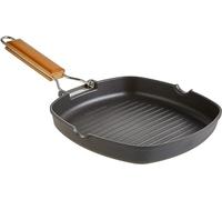 WECOOK! Ecostone Grill Asador Inducción Rayas 20 X 20cm, Antiadherente ILAG Ecológico sin PFOA, Aluminio Fundido, 5mm Espesor, Mango Madera Plegable, Apta Todas las Cocinas Vitrocerámica, Gas