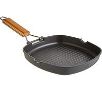 WECOOK! Ecostone Grill Asador Inducción Rayas 24 X 24cm, Antiadherente ILAG Ecológico sin PFOA, Aluminio Fundido, 5mm Espesor, Mango Madera Plegable, Apta Todas las Cocinas Vitrocerámica, Gas