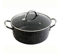 WECOOK! Granite Cazuela Alta Inducción Completa 28cm Tapa Vidrio, Aluminio Forjado 6,7 Litros, Antiadherente Ecológico Piedra sin PFOA, Asas Acero, Apta Todas Cocinas, Vitrocerámica, Gas, Horno