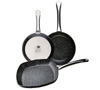 WECOOK! Granite Set Juego 2 Sartenes 20-24cm + 1 Grill Asador 28 x 28cm Inducción Aluminio Forjado, Antiadherente Ecológico sin PFOA, Mangos Acero, Apta Todas Cocinas, Vitrocerámica, Gas, Horno
