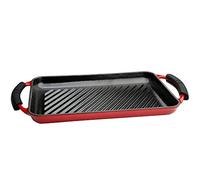 Wecook Iron Parrilla Plancha Rayas Bandeja Hierro Fundido Esmaltada roja libre PFOA, inducción, rectangular 22x40 cm, Apta todas fuentes de calor, horno y barbacoas