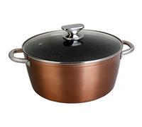 WECOOK! Professional Cazuela Alta Inducción con Tapa de Cristal 20 cm, Antiadherente Ecológico sin PFOA, Aluminio Forjado, Color Cobre, 2,8 mm Espesor, Asas de Acero Inoxidable, Vitrocerámica, Gas