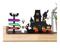 Wectirc Decoración de mesa de madera de Halloween, bandeja rústica escalonada de granja, decoración de madera de calabaza, decoraciones de madera de calabaza de Halloween, letreros espeluznantes
