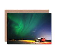 Wee Blue Coo Northern Lights Camper Van Night Green Aurora Birthday Sealed Greeting Card Plus Envelope Blank inside Ligero Noche Verde