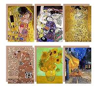 Wee Blue Coo Old Masters Gustav Klimt Van Gogh The Kiss Sunflower All Occasions Various Assorted Blank Greeting Cards With Envelopes Pack of 6 Viejo maestro
