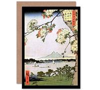 Wee Blue Coo Painting Japanese Woodblock Cherry Blossom Ships On Water Sealed Greeting Card Plus Envelope Blank inside Pintura japonés Madera Flor Enviar Agua