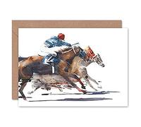 Wee Blue Coo Tarjeta de felicitación con sobre, diseño de caballos de carreras con jockey