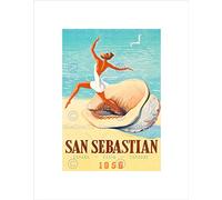 Wee Blue Coo Travel San Sebastian Spain Beach Conch Shell Gull Sea Sand Impresión del Arte 12 x 16 Pulgadas