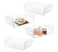 WEERSTONE Cesta de almacenamiento para debajo del estante, cesta de almacenamiento de alambre de metal extraíble para cocina, armarios, estantes, gabinetes, baño, oficina (paquete de 4, blanco)