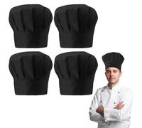 WEFHEF 4PCS Gorros de Chef, Gorros Cocinero con Banda Elástica, Sombrero de Cocinero Ajustable y Reutilizable, Gorro de Cocina Unisex para Hombre Mujer (FR/ES, Letras, Talla única, Estándar, Negro)