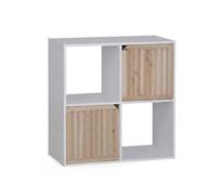 Weida Home Estantería Blanca con 2 Puertas de Madera y Cubos Organizadores | Almacenaje Modular | Mueble Auxiliar para Salón, Dormitorio, Estudio u Oficina | 4 Compartimientos 30 × 29 × 87,5 cm