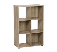 Weida Home Estantería Cubo de Madera 6 Compartimentos | Mueble Auxiliar Roble | Estantería Baja Compacta para Cocina, Dormitorio o Salón | Materiales Resistente Duraderos | 61,2 × 29,7 × 91,2 cm