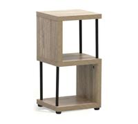 Weida Home Estantería de 2 Cubos de Madera y Metal Color Roble y Negro | Diseño Moderno con Compartimentos Abiertos | Mueble Auxiliar para Salón, Dormitorio y Recibidor (30 × 30 × 60 cm)