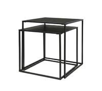 Weida Home Juego de 2 Mesas Auxiliares Encajables 40/35 cm | Mesitas Cuadradas de Metal y Madera con Diseño Moderno | Material Resistente | Mesas Laterales para Salón, Dormitorio y Recibidor