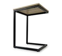 Weida Home Mesa Auxiliar en Forma de C con Bandeja | Estructura Metálica y Tablero Marrón | Mesa Lateral para Sofá, Salón y Dormitorio | Diseño Moderno y Funcional | Color Negro