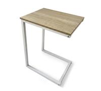 Weida Home Mesa Auxiliar en Forma de C con Bandeja | Estructura Metálica y Tablero Marrón | Mesa Lateral para Sofá, Salón y Dormitorio | Diseño Moderno y Funcional | Color Blanco