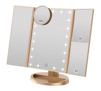 WEILY Espejo de Maquillaje, 21 LED y Aumento 2X/ 3X, Interruptor táctil para Ajustar el Brillo, Modo de Fuente de alimentación Dual Espejo cosmético de Mesa (Oro)