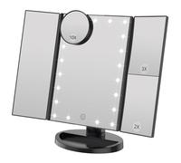 WEILY Espejo de Maquillaje con 21 Luces LED y Lupa 2X/ 3X, Doble Fuente de alimentación Espejos cosméticos con luz LED (Negro)
