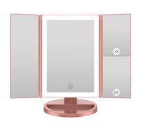 WEILY Espejo Maquillaje con Luz, Espejo Aumento con 1X/2X/3X, Espejo Led Plegable con 36 LED y Pantalla Táctil, Espejo de Mesa Soporte USB y Batería (Oro Rosa)