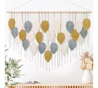Weldomcor Macramé Tapiz Grande Tejido Tapiz Boho Macramé Hoja Decoración de Pared Pluma Chic Arte Tejido Para Dormitorio, Decoración de Salón, 130 cm Amarillo