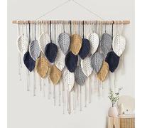 Weldomcor Macramé Tapiz Grande Tejido Tapiz Boho Macramé Hoja Decoración de Pared Pluma Chic Arte Tejido Para Dormitorio, Decoración de Salón, 100 cm Multicolor