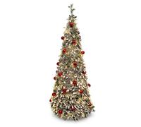 Well Home Árbol de Navidad Original 180 cm Emergente con 150 Leds Blanco Cálido y 36 Bolas Rojas, Ø70x180 cm con 8 Modos de Iluminación