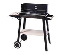 Well home barbacoa de carbón rectangular con estantes de madera fsc con parrilla cromada 45x24 cm - barbacoa de jardín con cortavientos y ruedas