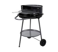 Well home barbacoa de carbón redonda ø51 cm con ruedas y cortavientos - parrilla doble de cocción - con cuba esmaltada y asa