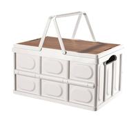 Well Home Caja de almacenamiento plegable color Blanco con tapa imitación madera 54x36x29cm