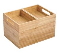Well Home Caja Organizadora Apilable 3 Compartimentos de Bambú Beige - Versátil, Ecológica y Funcional para Maquillaje, Oficina o Escritorio