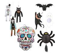 Well Home Decoración de Halloween: 7 Pzs Colgantes + Calavera Decorativa