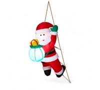 Well Home Decoración navideña: HINCHABLES: Papá Noel Hinchable con Escalera de Cuerda y Regalo Luminoso, 45x65x122 cm, Decoración Navideña para Exterior e Interior con Luces LED