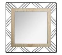 Well Home - Espejo Cuadrado de Metal y Madera L. 45.5 x D. 2 x H. 45.5 cm
