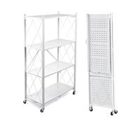 Well home estantería de almacenamiento plegable de 4 estantes con ruedas, sin montaje - 71x34x125cm color blanco