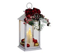 Well Home - Farolillo Decorativo Navideño con Luz LED cálida - Imitación velas en diseño blanco con Lazo y ramitas H.29cm