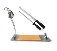 Well Home Jamonero IBERIA Luxe cabezal giratorio, en madera y acero inoxidable + Set de cuchillo Jamonero (25cm) y Chaira (21cm)