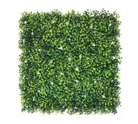 Well Home Jardín Vertical Artificial, Panel de Seto 100x100cm, para decoración Interior y Exterior - con Hojas Verdes y Flores Blancas