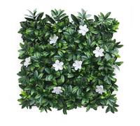 Well Home Jardín Vertical Artificial, Panel de Seto 100x100cm, para decoración Interior y Exterior - De Hojas Verdes y Flores Blancas