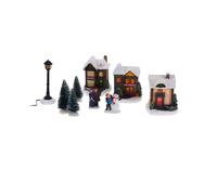 Well home juego de 10 piezas de pueblo navideño con luces led