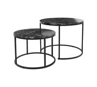 Well Home Juego de 2 mesas auxliares Ø50Ø60cm de Metal y Tablero MDF con Elegante Acabado en mármol - Negro