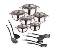Well home juego de batería de cocina de 12pc en acero inoxidable + 6 utensilios básicos de cocina en pbt negro 55 cm